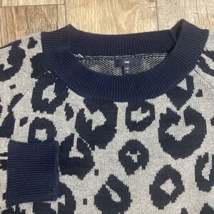Gap Leopard Print Sweater Pullover Knit Top Blue Grey Women's Sz M‎